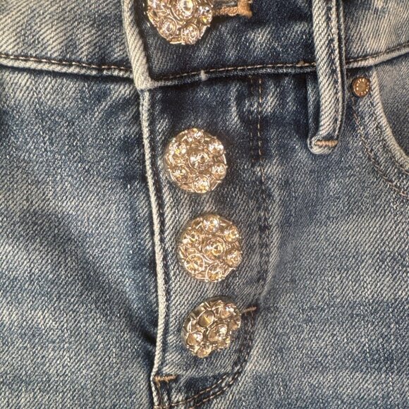 Sculpt OP Straight Leg High-Rise Denim Jeans Rhinestone Button Closure - Picture 6 of 12